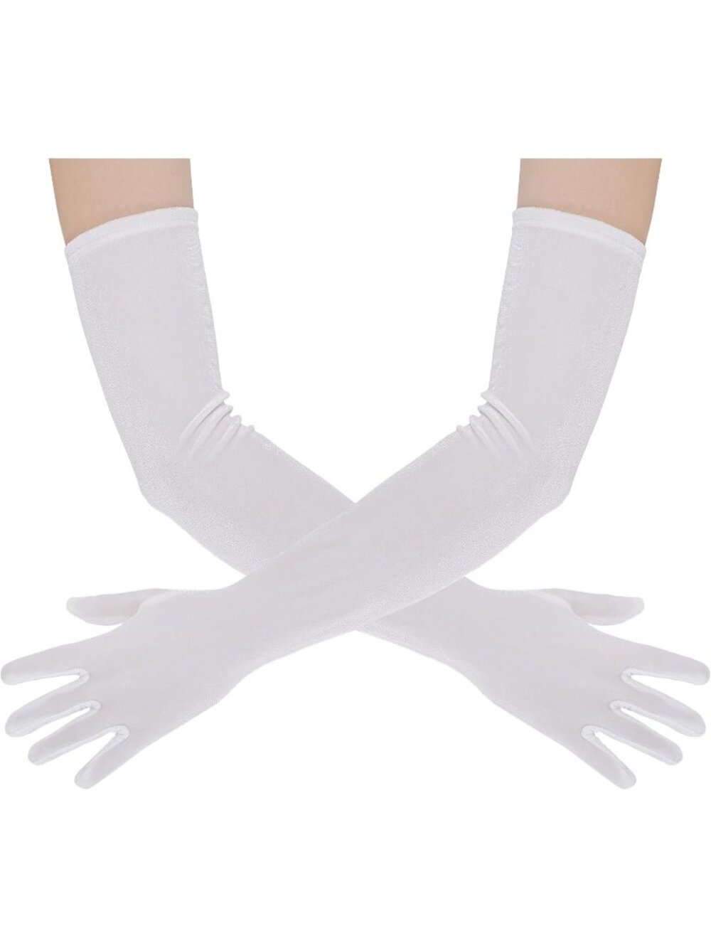 Women's White Long Velvet Elbow Length 1920s Flapper Full-finger Opera Gloves